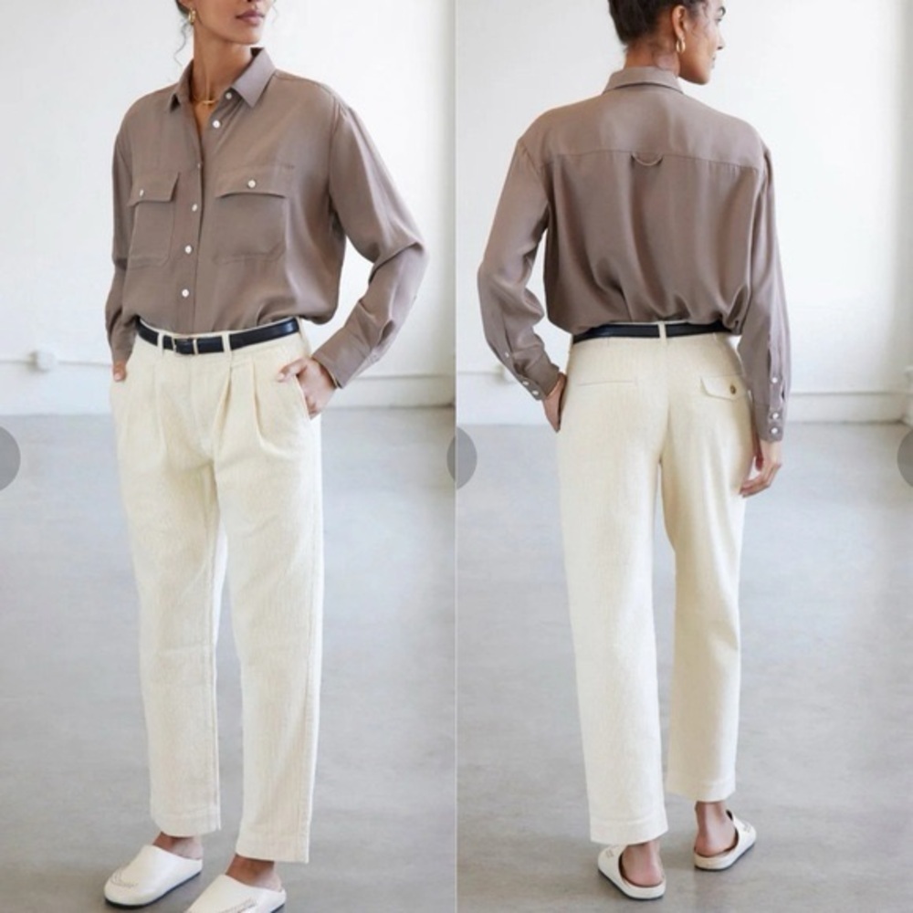 AYR • the metropolitan corduroy pleated pants - cream - size 14